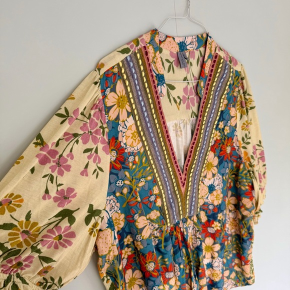 BL^NK LONDON x ANTHROPOLOGIE Stephanie Top in Yellow Blue Floral - Picture 5 of 7